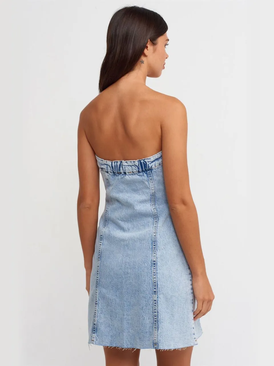 Dilvin Strapless Mini Denim Jurk, foto 2