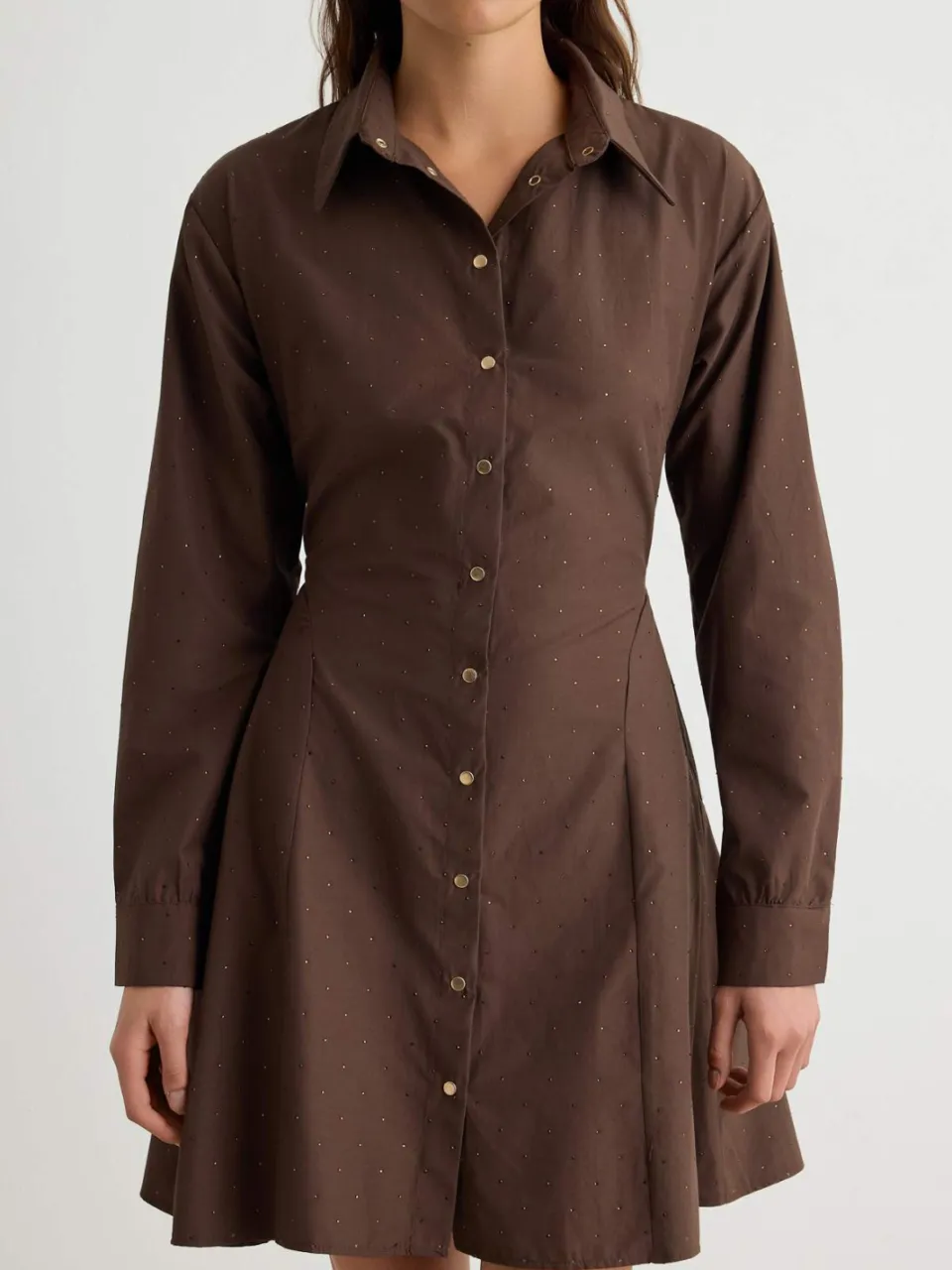 Trendyol TRENDYOLMİLLA Dames Bruin Effen Kort / Mini Lang Blousejurk Jurken, foto 2