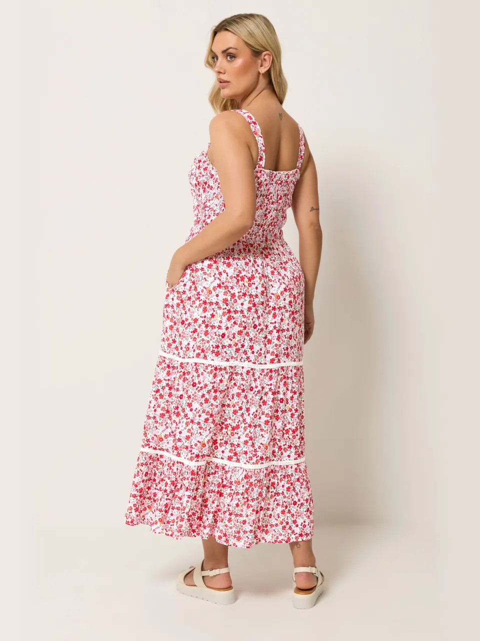 Yours Roze Gerimpelde Jurk Met Bloemenprint En Knoopsluiting-60, foto 3