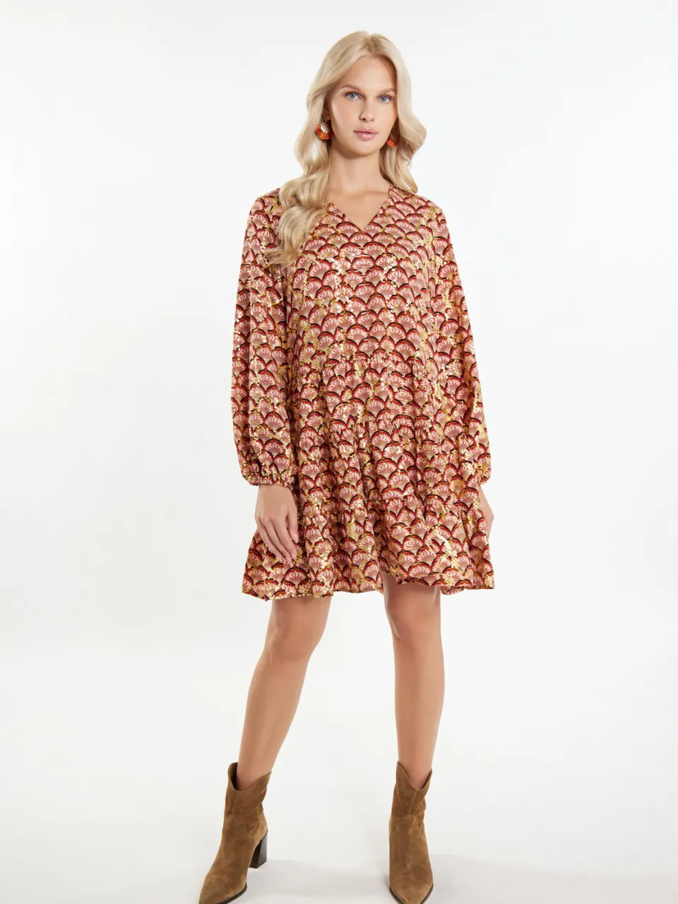 IZIA Jurk Dames Camel Veelkleurig