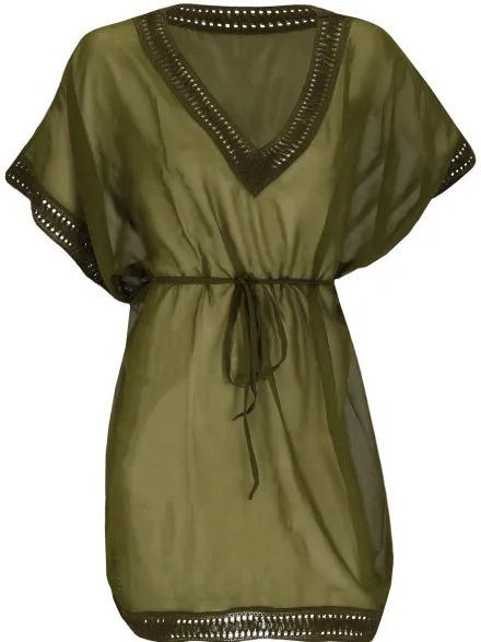 Sarlini Dames tuniek strandjurk polyester chiffon effen kaki Groen