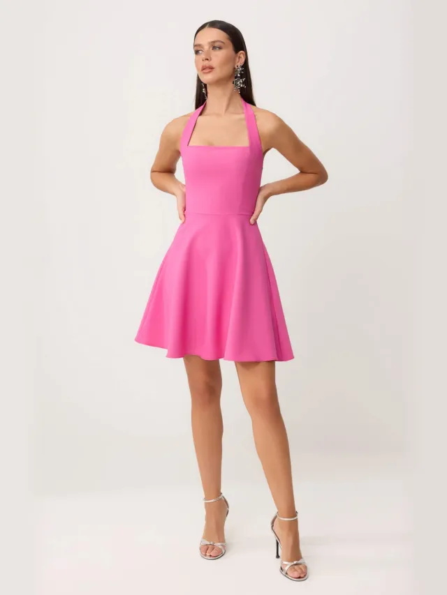 Trendyol TRENDYOLMİLLA Dames Roze Effen Kort / Mini Mouwloos Stijlvol/Avond Skater Jurken Fuchsia