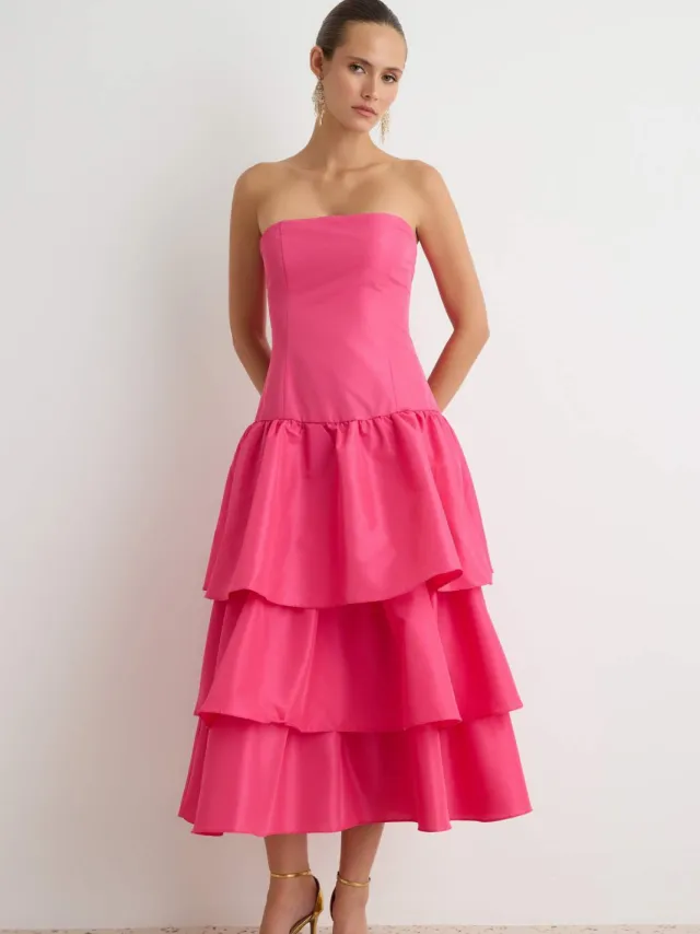 Trendyol TRENDYOLMİLLA Dames Roze Effen Midi Mouwloos Skater Jurken Fuchsia