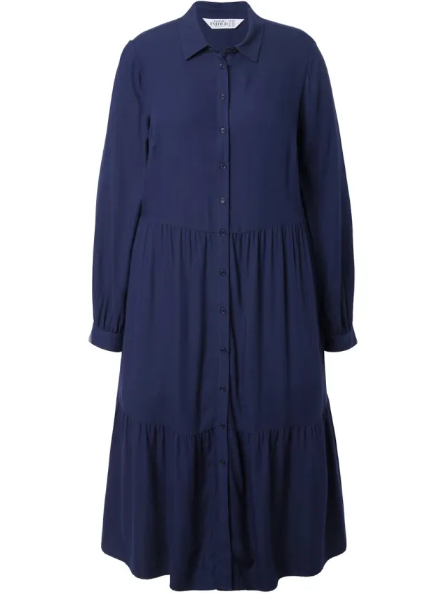 Studio Untold Dames - Jurk A-lijn ruiten midi-lengte zoomvolant knoopsluiting - Marine - Maat 46+
