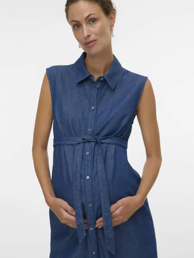 Mamalicious zwangerschapsblousejurk medium blue denim, foto 3